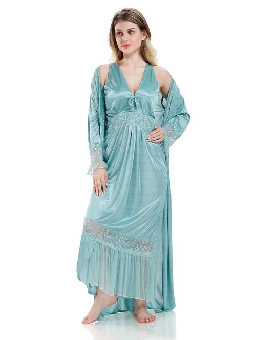 light blue solid sleepwear robe with babydoll set  - 18801292 - Very Small Image - 1