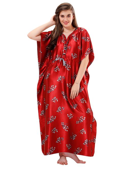 red printed satin nighty - 18801306 - Very Small Image - 1
