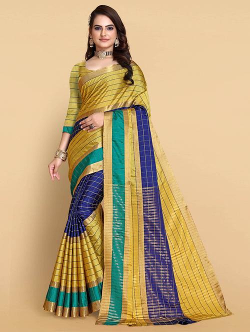 checkered tussar saree with blouse - 18801360 - Very Small Image - 1