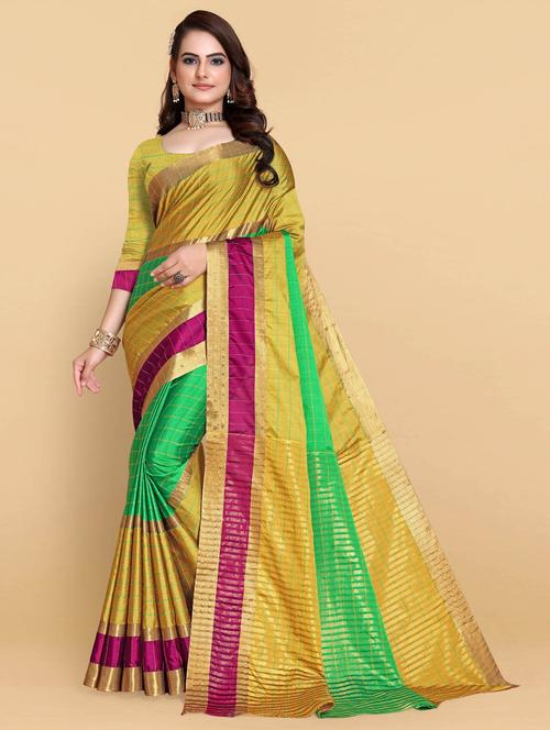 checkered tussar saree with blouse - 18801370 - Very Small Image - 1
