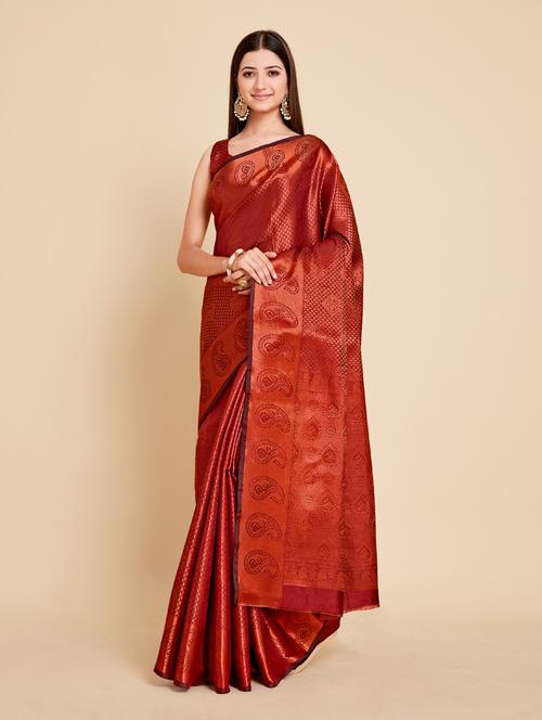maroon art silk kanjivaram saree with blouse - 18801443 - Very Small Image - 1