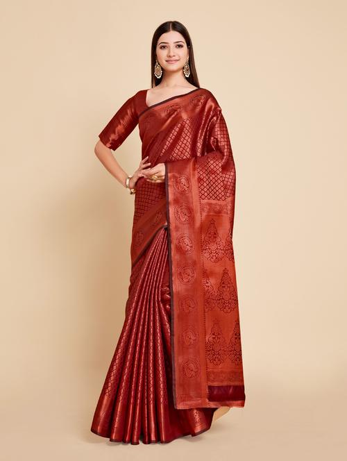 maroon art silk kanjivaram saree - 18801449 - Very Small Image - 1