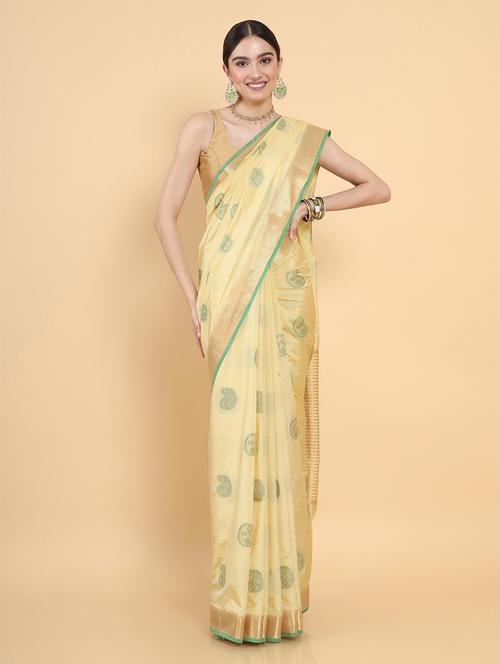 cream art silk kasavu saree with blouse - 18801463 - Very Small Image - 1