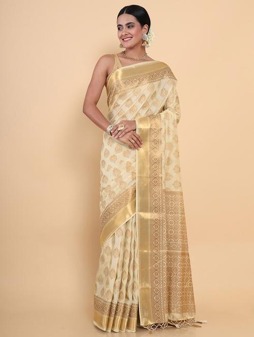 cream art silk kasavu saree - 18801467 - Very Small Image - 1