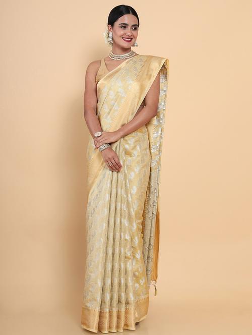 cream art silk kasavu saree with blouse - 18801468 - Very Small Image - 1