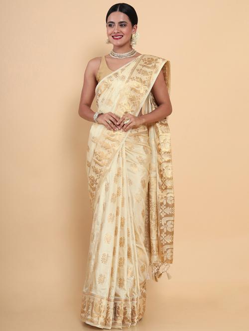 cream art silk kasavu saree with blouse - 18801479 - Very Small Image - 1