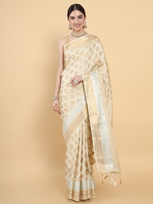 cream art silk kasavu saree with blouse - 18801480 - Very Small Image - 1
