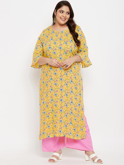yellow rayon kurta palazzo set - 18801553 - Very Small Image - 1