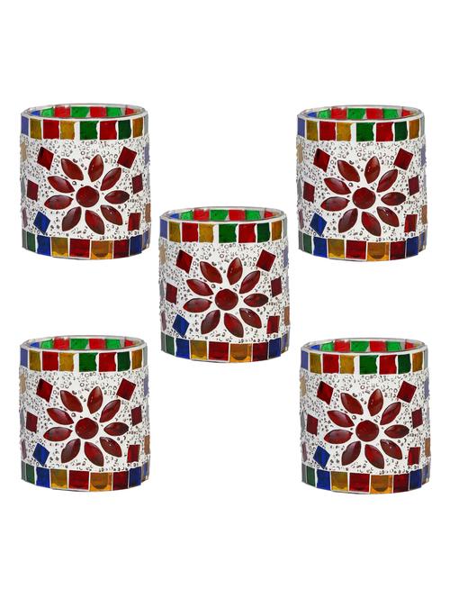candle & tea light holder decorated with glass chips, colorful lighting effects, pack of 5 - 18801978 - Very Small Image - 1