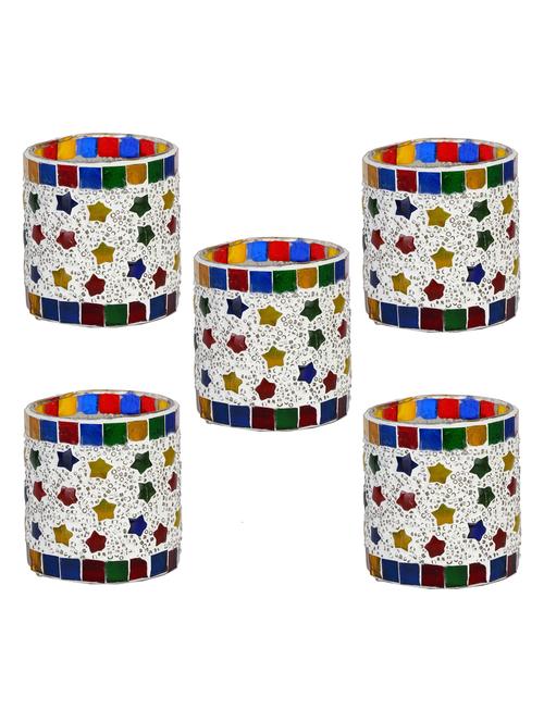 candle & tea light holder decorated with glass chips, colorful lighting effects, pack of 5 - 18801988 - Very Small Image - 1