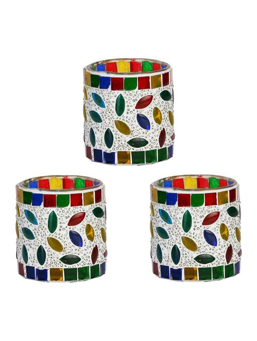 candle & tea light holder decorated with glass chips, colorful lighting effects, pack of 3 - 18802002 - Very Small Image - 1