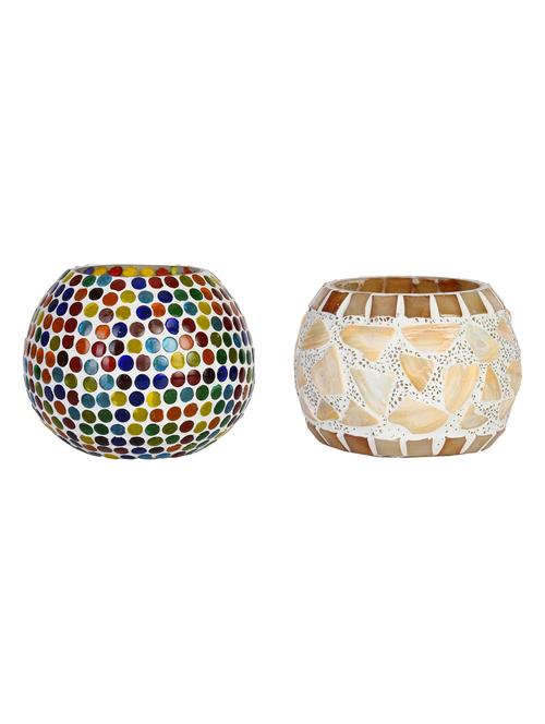 candle & tea light holder decorated with glass chips, colorful lighting effects, pack of 2 - 18802064 - Very Small Image - 1