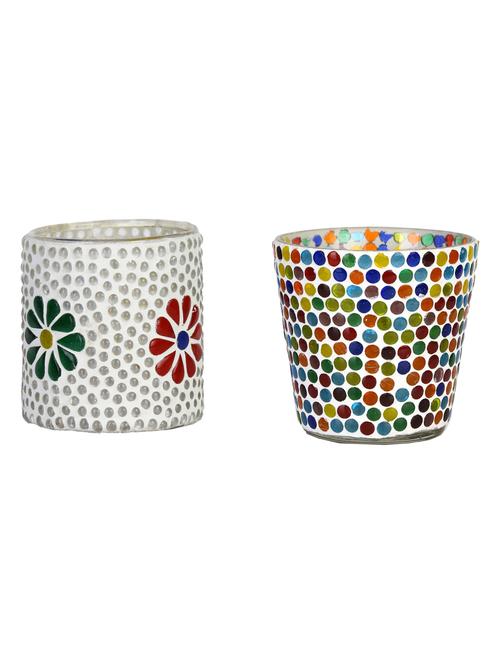 candle & tea light holder decorated with glass chips, colorful lighting effects, pack of 2 - 18802069 - Very Small Image - 1