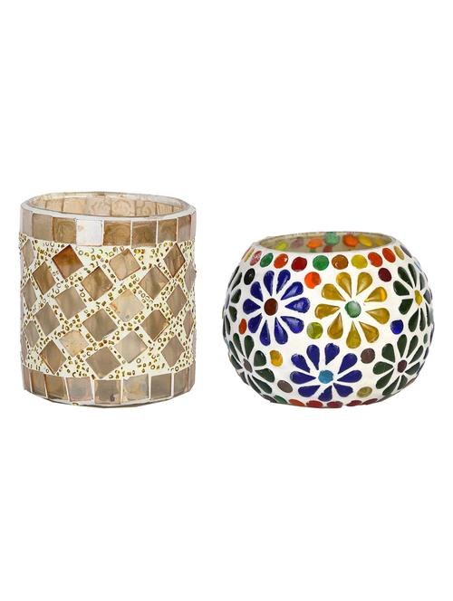 candle & tea light holder decorated with glass chips, colorful lighting effects, pack of 2 - 18802092 - Very Small Image - 1