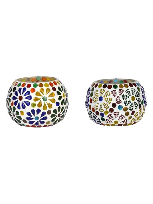 candle & tea light holder decorated with glass chips, colorful lighting effects, pack of 2 - 18802112 - Very Small Image - 1