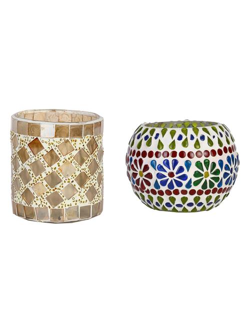 candle & tea light holder decorated with glass chips, colorful lighting effects, pack of 2 - 18802116 - Very Small Image - 1