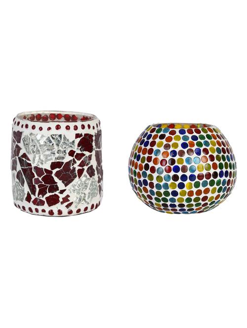 candle & tea light holder decorated with glass chips, colorful lighting effects, pack of 2 - 18802123 - Very Small Image - 1