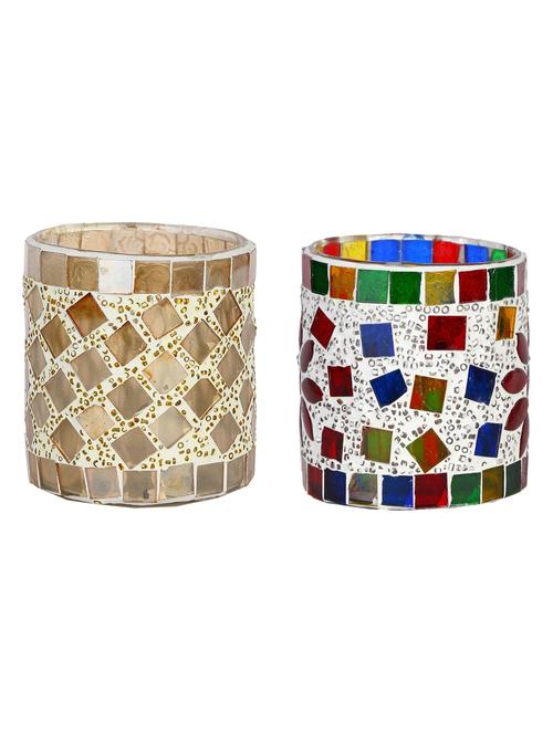 candle & tea light holder decorated with glass chips, colorful lighting effects, pack of 2 - 18802128 - Very Small Image - 1