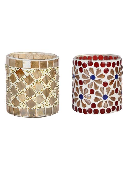 candle & tea light holder decorated with glass chips, colorful lighting effects, pack of 2 - 18802135 - Very Small Image - 1