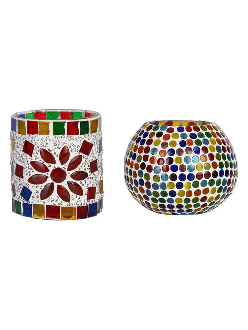 candle & tea light holder decorated with glass chips, colorful lighting effects, pack of 2 - 18802136 - Very Small Image - 1
