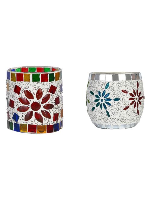 candle & tea light holder decorated with glass chips, colorful lighting effects, pack of 2 - 18802139 - Very Small Image - 1