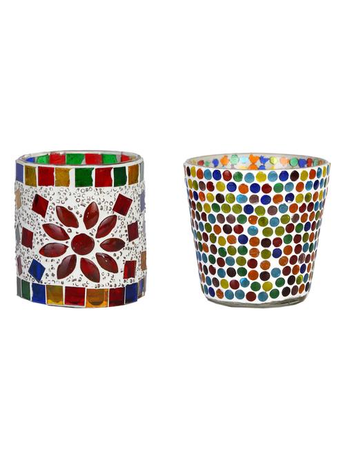 candle & tea light holder decorated with glass chips, colorful lighting effects, pack of 2 - 18802141 - Very Small Image - 1