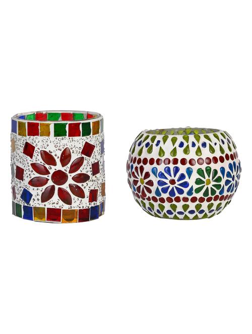 candle & tea light holder decorated with glass chips, colorful lighting effects, pack of 2 - 18802144 - Very Small Image - 1