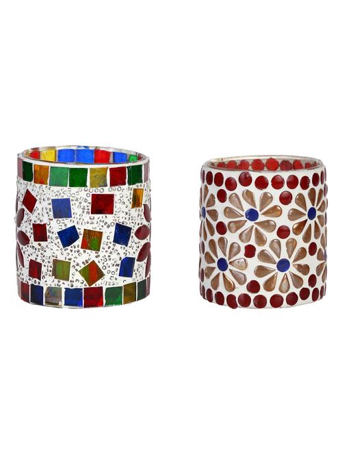 candle & tea light holder decorated with glass chips, colorful lighting effects, pack of 2 - 18802146 - Very Small Image - 1