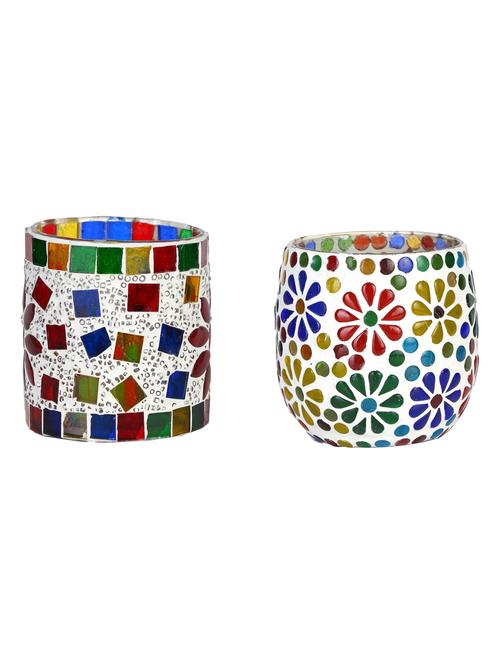 candle & tea light holder decorated with glass chips, colorful lighting effects, pack of 2 - 18802154 - Very Small Image - 1