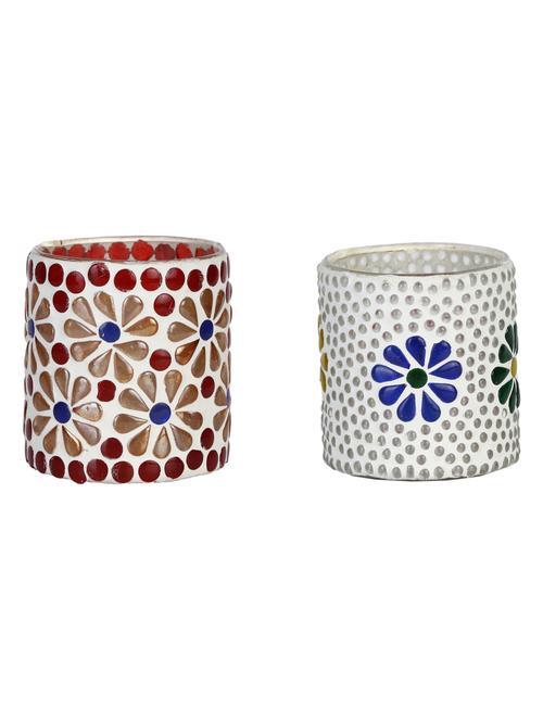 candle & tea light holder decorated with glass chips, colorful lighting effects, pack of 2 - 18802161 - Very Small Image - 1