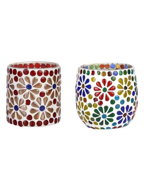 candle & tea light holder decorated with glass chips, colorful lighting effects, pack of 2 - 18802164 - Very Small Image - 1