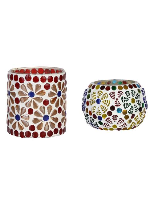 candle & tea light holder decorated with glass chips, colorful lighting effects, pack of 2 - 18802165 - Very Small Image - 1