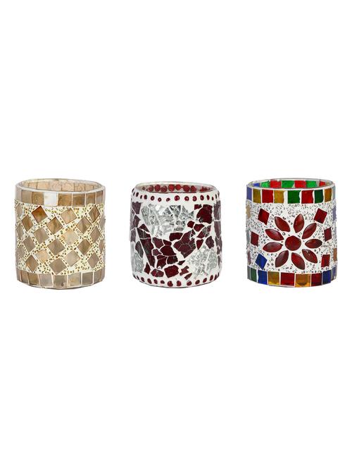 candle & tea light holder decorated with glass chips, colorful lighting effects, pack of 3 - 18802176 - Very Small Image - 1