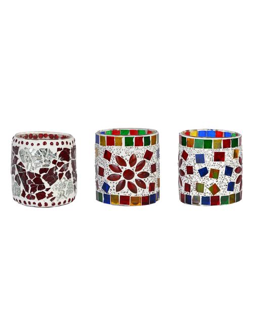 candle & tea light holder decorated with glass chips, colorful lighting effects, pack of 3 - 18802177 - Very Small Image - 1