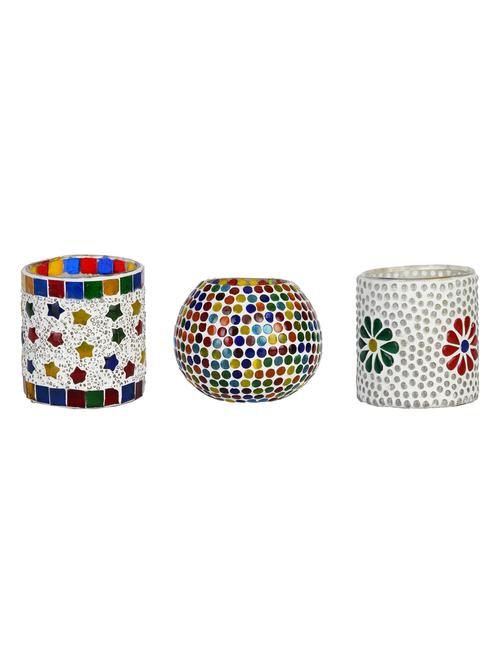 candle & tea light holder decorated with glass chips, colorful lighting effects, pack of 3 - 18802180 - Very Small Image - 1