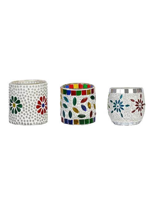 candle & tea light holder decorated with glass chips, colorful lighting effects, pack of 3 - 18802182 - Very Small Image - 1