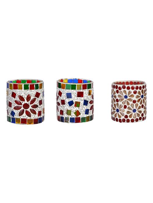 candle & tea light holder decorated with glass chips, colorful lighting effects, pack of 3 - 18802185 - Very Small Image - 1