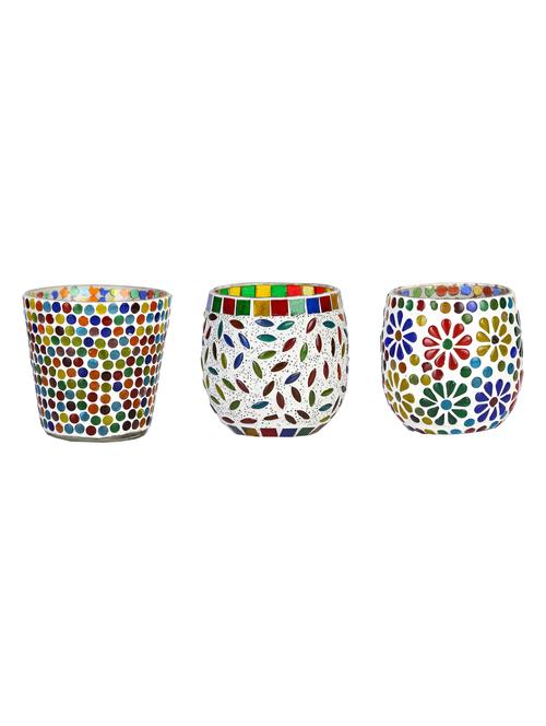 candle & tea light holder decorated with glass chips, colorful lighting effects, pack of 3 - 18802186 - Very Small Image - 1