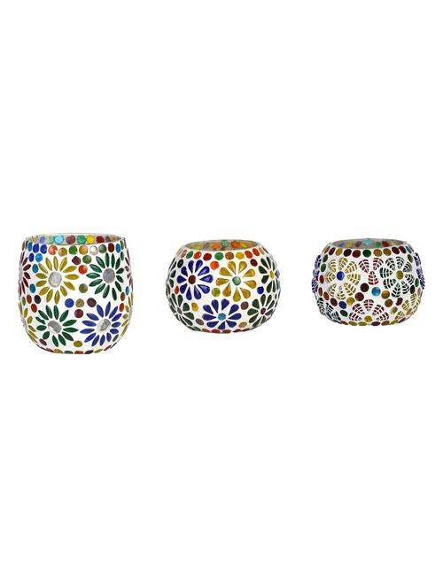 candle & tea light holder decorated with glass chips, colorful lighting effects, pack of 3 - 18802188 - Very Small Image - 1