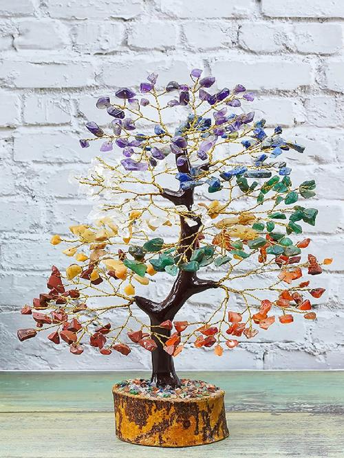 seven chakra stone vastu good fortune crystal tree wooden base for home/office décor for gift - 300 beads - 18802209 - Very Small Image - 1