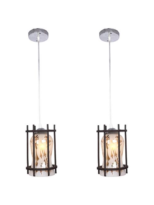 stylish glass pendant hanging ceiling lamp light with designer wood frame, pack of 4 lamps - 18802231 - Very Small Image - 1
