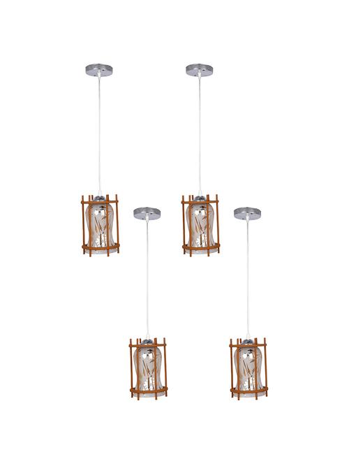 stylish glass pendant hanging ceiling lamp light with designer wood frame, pack of 4 lamps - 18802240 - Very Small Image - 1