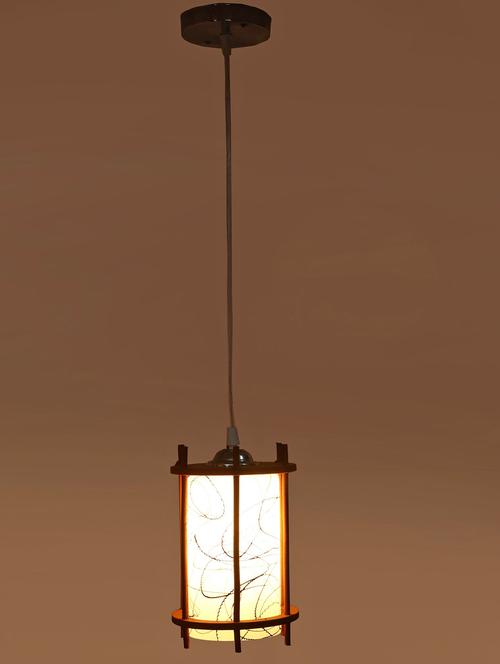 decorative pendant glass ceiling lamp light with stylish wood frame, white & brown - 18802575 - Very Small Image - 1