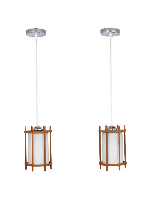 decorative pendant glass ceiling lamp light with stylish wood frame, white & brown pack of 4 lamps - 18802583 - Very Small Image - 1