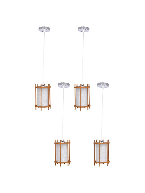 decorative pendant glass ceiling lamp light with stylish wood frame, white & brown pack of 4 lamps - 18802595 - Very Small Image - 1