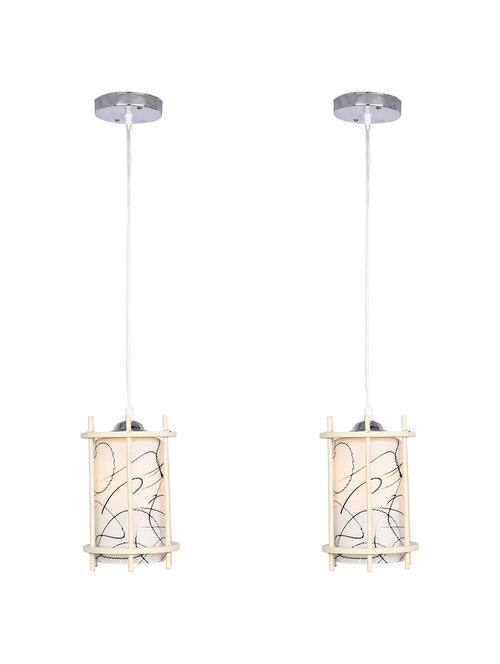 decorative pendant glass ceiling lamp light with stylish wood frame, white & brown pack of 2 lamps - 18802603 - Very Small Image - 1