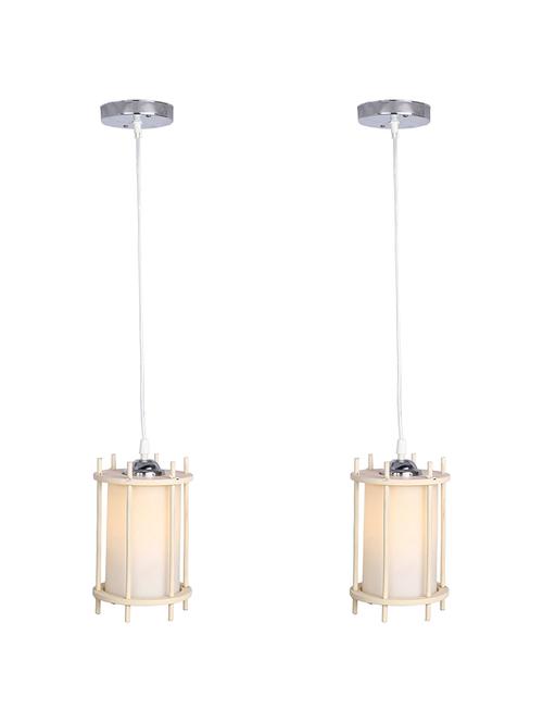 decorative pendant glass ceiling lamp light with stylish wood frame, white & brown pack of 2 lamps - 18802615 - Very Small Image - 1