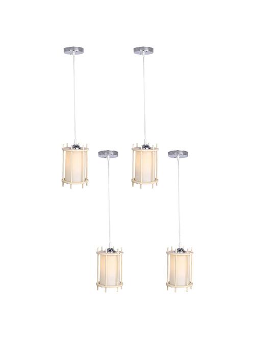 decorative pendant glass ceiling lamp light with stylish wood frame, white & brown pack of 4 lamps - 18802619 - Very Small Image - 1