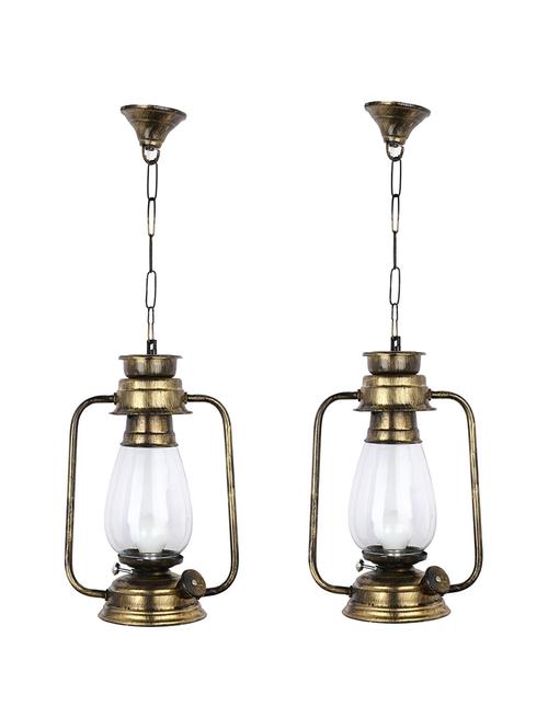 vintage kerosene lantern electricity hanging lamp light, led compatible, gold & clear, pack of 2 lamps - 18802771 - Very Small Image - 1