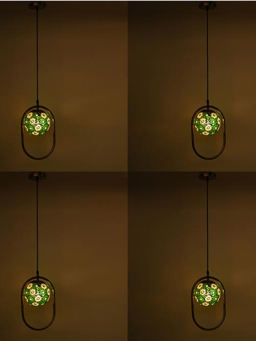decorative oval type hanging mosaic ceiling light/ lamp with colorful glass shade, pack of 4 lamps - 18802961 - Very Small Image - 1